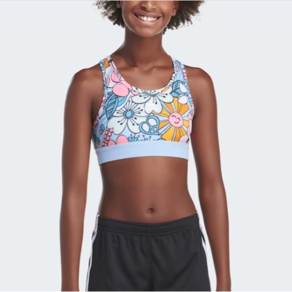 Adidas Techfit Floral Sports Bra in Pink and Blue | size L (14)